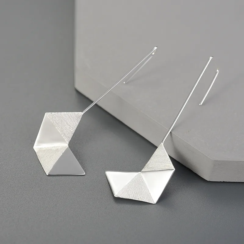 925 Sterling Silver Geometric Stone-Free Silver Plated Women's Drop Earrings