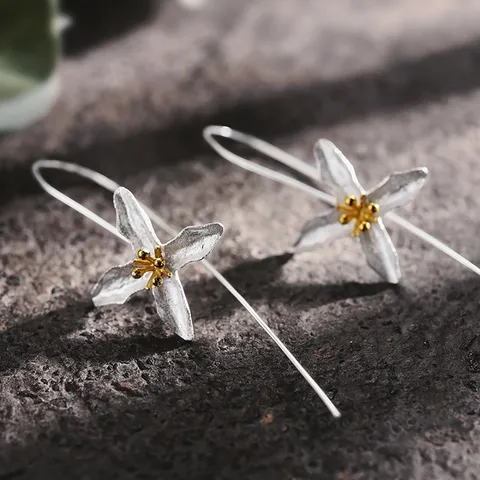 925 Sterling Silver Four Leaf Clover Stone-Free Silver Plated Women's Drop Earrings