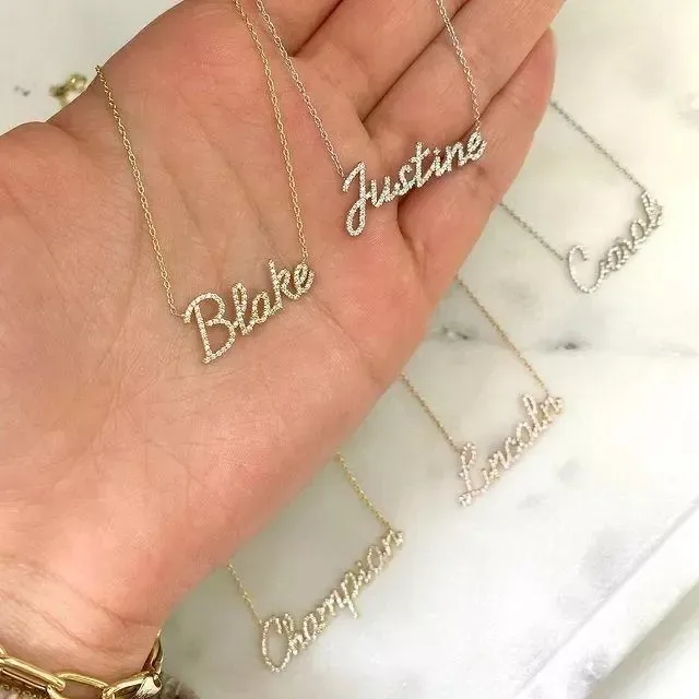 Personalized DIY Letter Name Silver Embedded Moissanite 18K Gold Plated Necklace