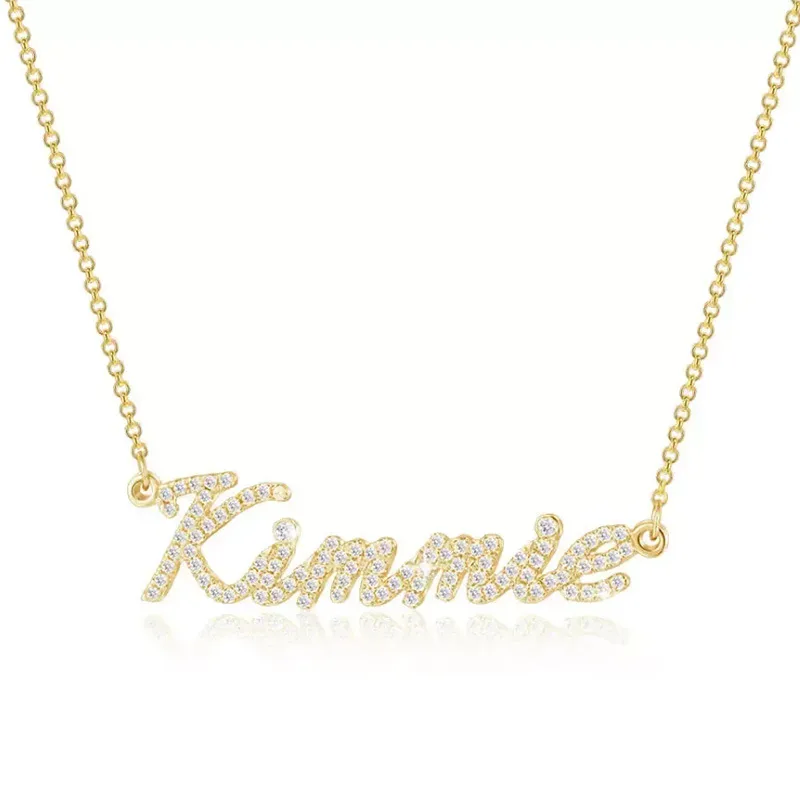 Personalized DIY Letter Name Silver Embedded Moissanite 18K Gold Plated Necklace - Image 2