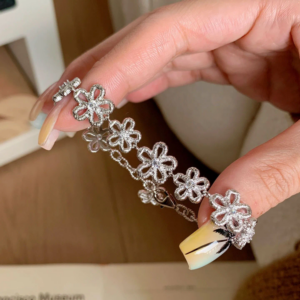S925 Pure Silver Lace Flower Ring Bracelet