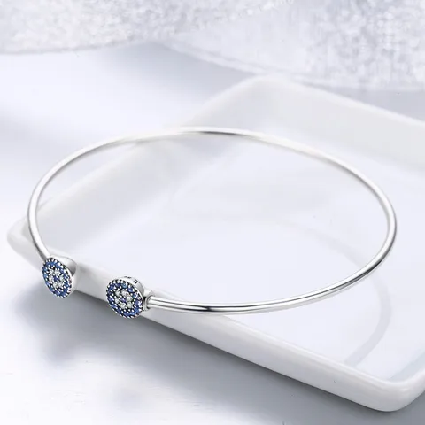 925 Sterling Silver Evil Eye Open Bangle
