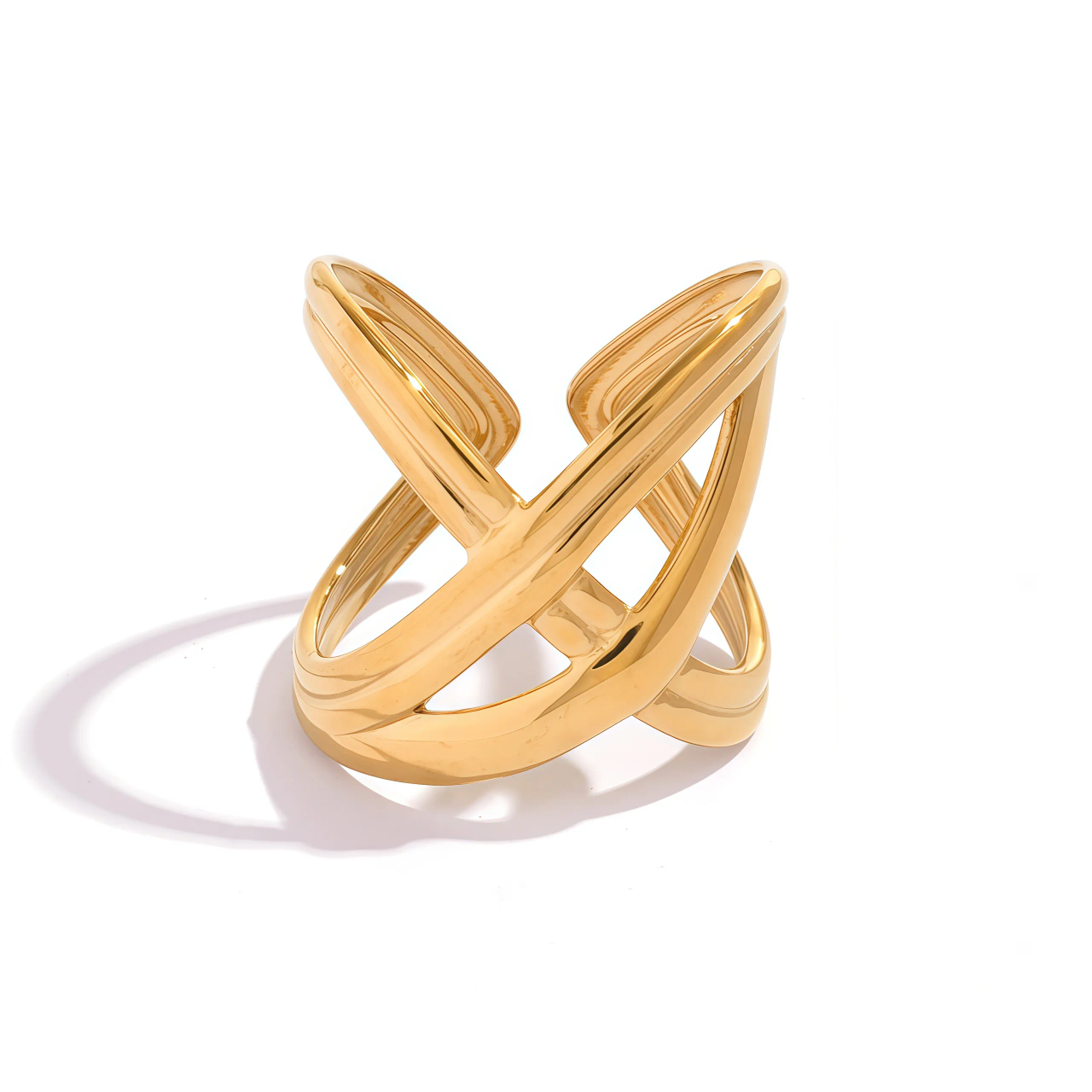 18K Gold Plated 304 Stainless Steel Three-Dimensional Line Ring - Image 2