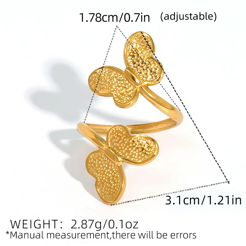 18K Gold Plated 304 Stainless Steel Butterfly Adjustable Ring - Image 4