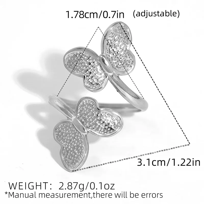 18K Gold Plated 304 Stainless Steel Butterfly Adjustable Ring - Image 3
