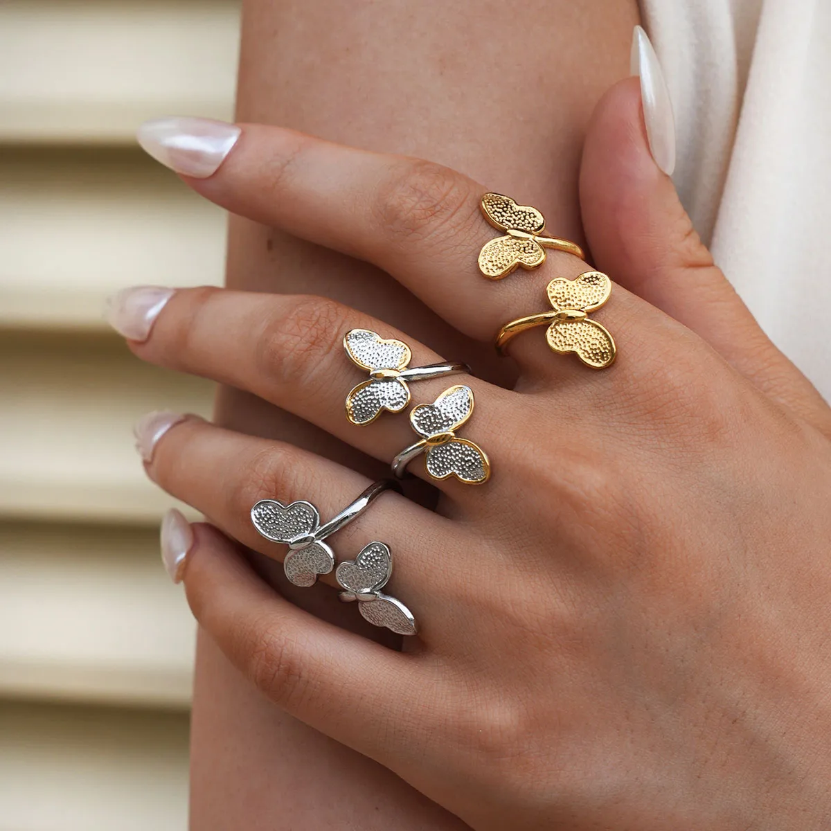 18K Gold Plated 304 Stainless Steel Butterfly Adjustable Ring