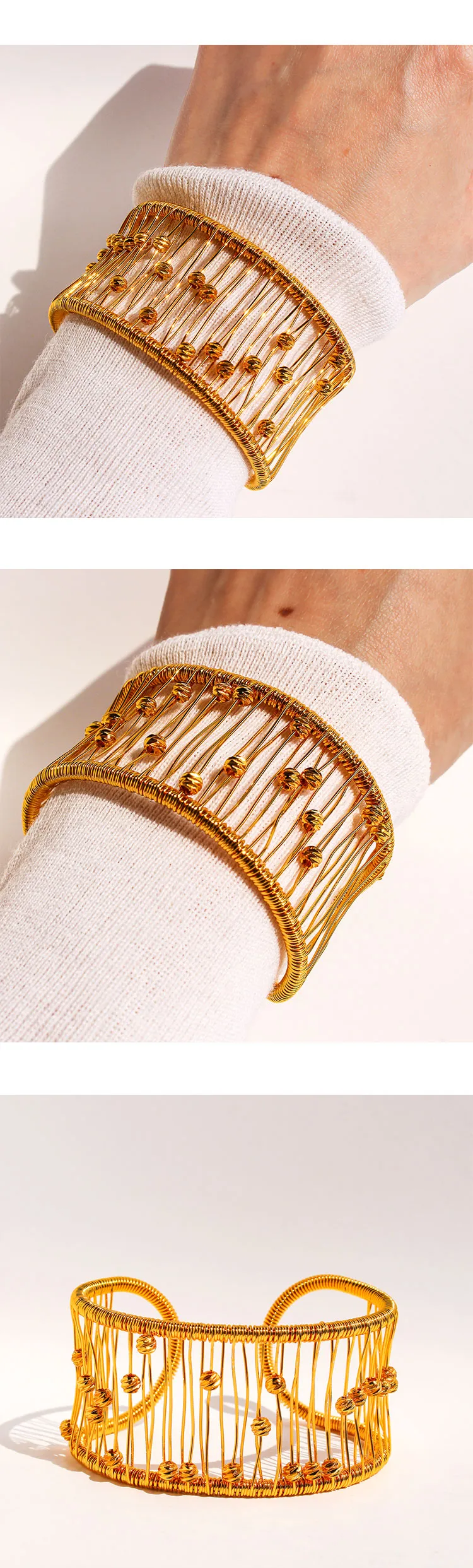 Retro Classic Style Semicircle Brass 24K Gold Plated Bangle - Image 2