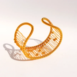 Retro Classic Style Semicircle Brass 24K Gold Plated Bangle