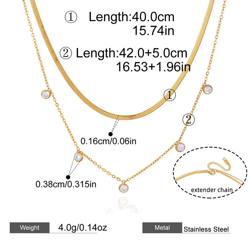 Minimalist Zircon Coffee Bean Double Layer Necklace - 18K Gold Plated 304 Stainless Steel - Image 2