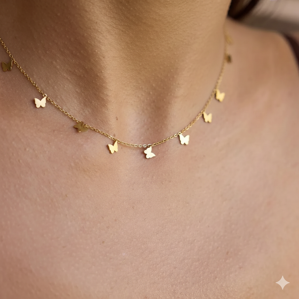 Women’s 18K Gold Plated Butterfly Dangle Choker Necklace